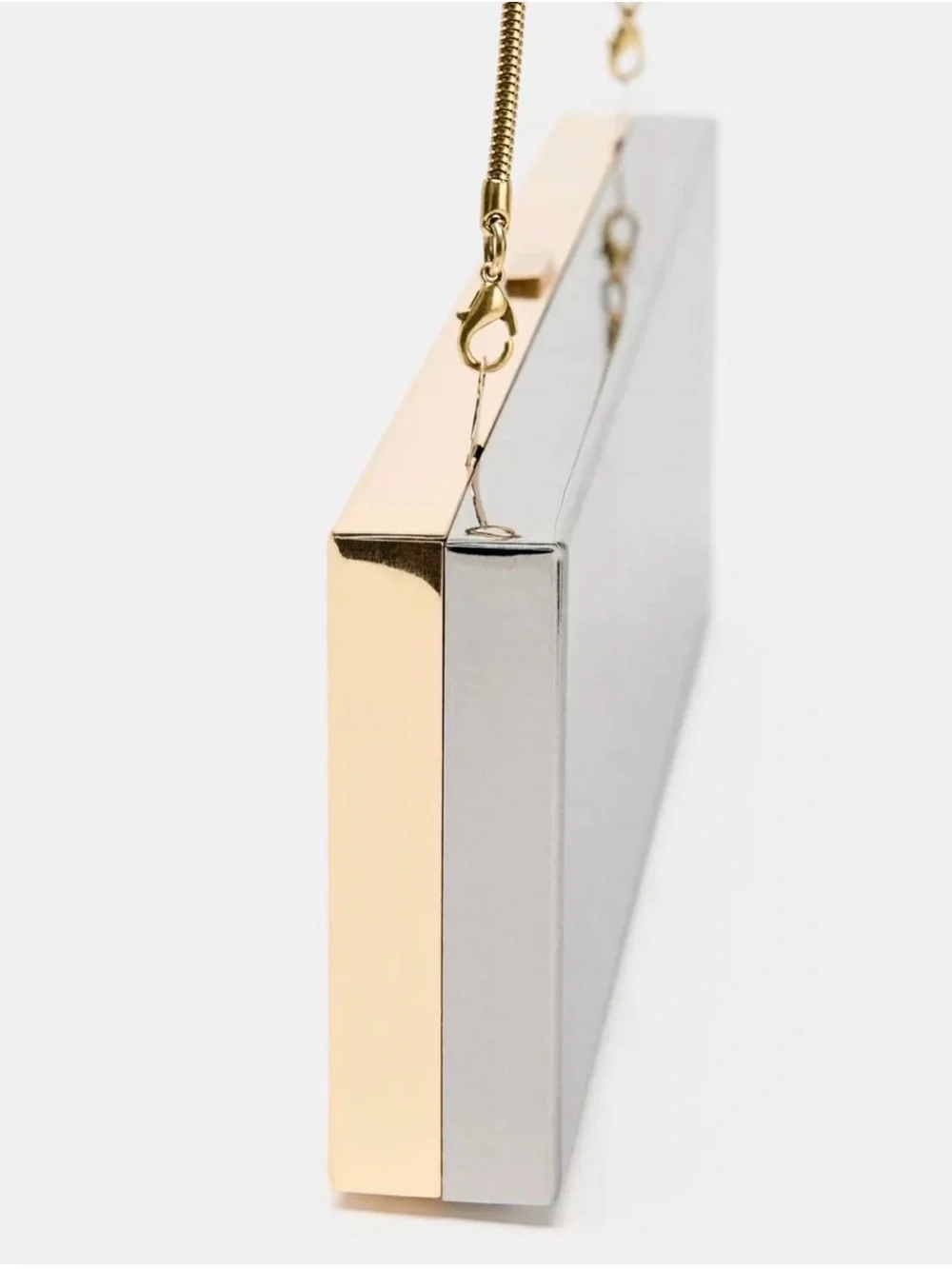 Zara Metallic Gold Rectangle Chain Clutch